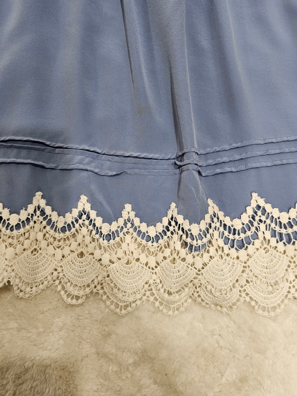 Bebe Cottagecore Lace Trim Cold Shoulder Dress Fairycore Boho Off Shoulder Blue - Picture 5 of 16